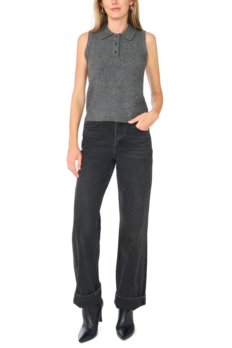 Sleeveless Polo Sweater, Alternate, color, MEDIUM HEATHER GREY