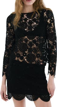 MANGO Open Work Floral Sweater