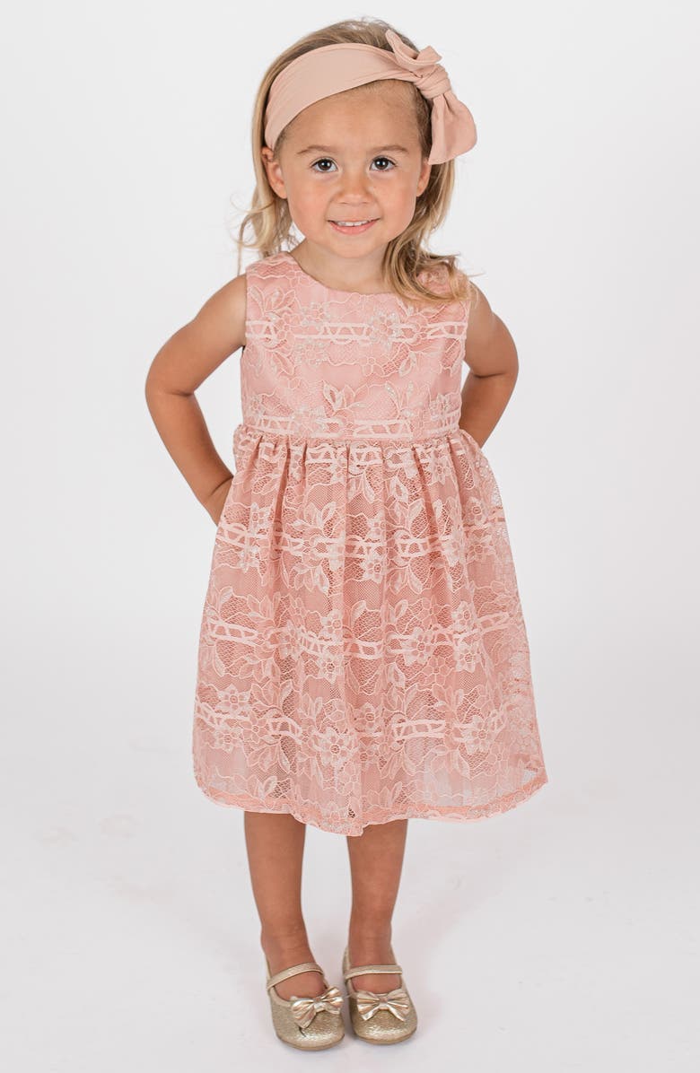 Popatu Kids' Metallic Lace Overlay Dress, Alternate, color, Peach