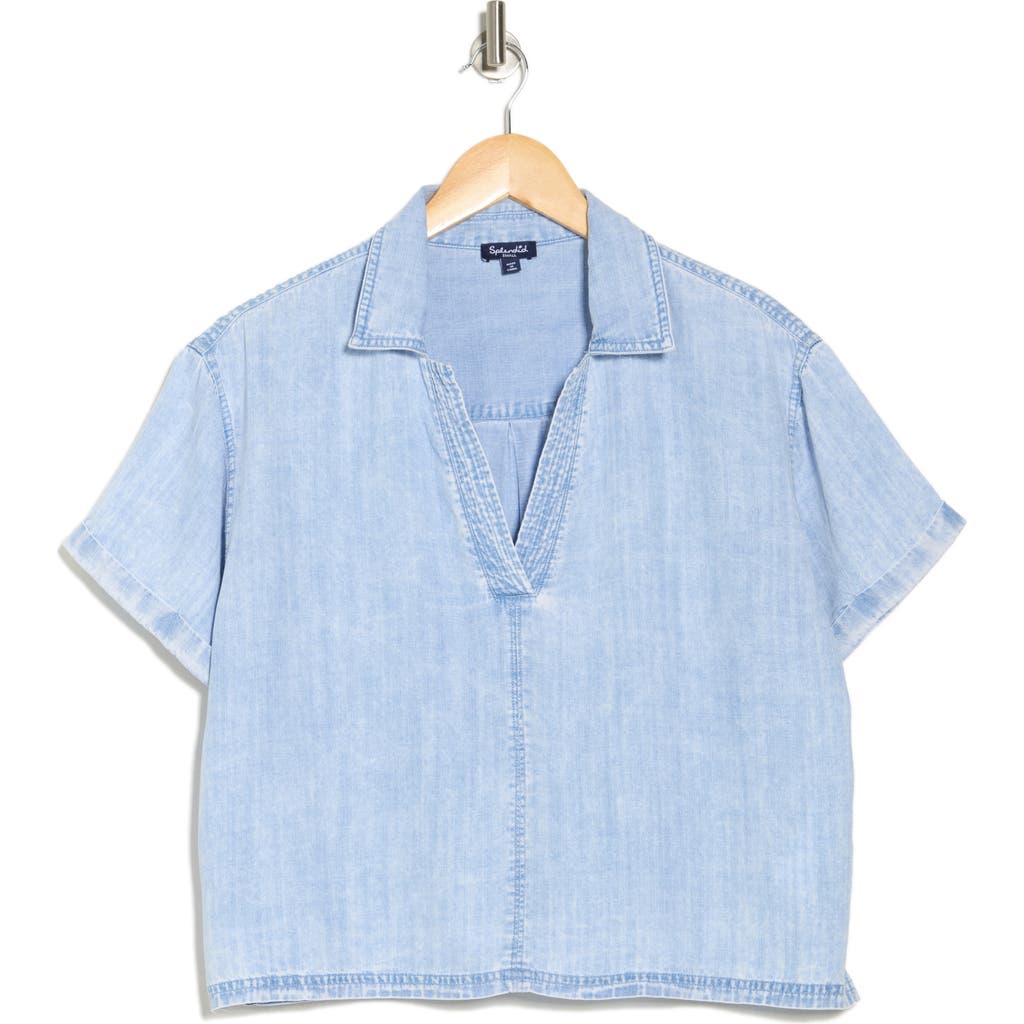 Splendid Chambray Polo Top In Bleached Indigo