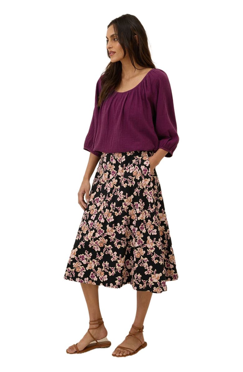 Pact Organic Cotton Fit & Flare Midi Skirt, Alternate, color, Scattered Posies Black
