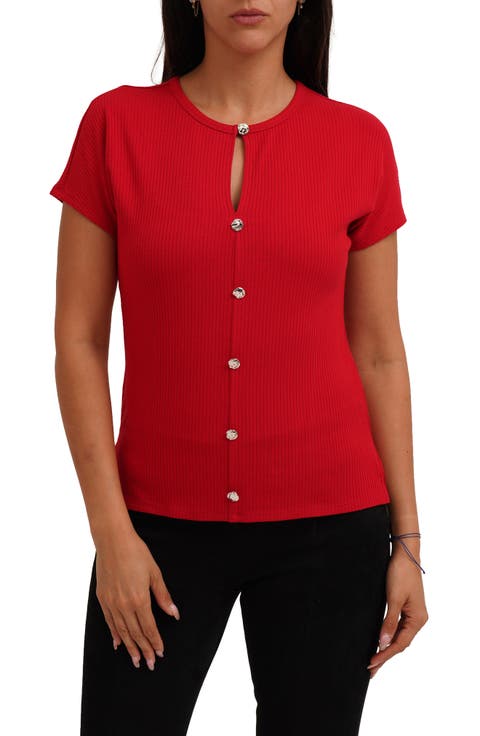 Keyhole Button-Front Rib Top