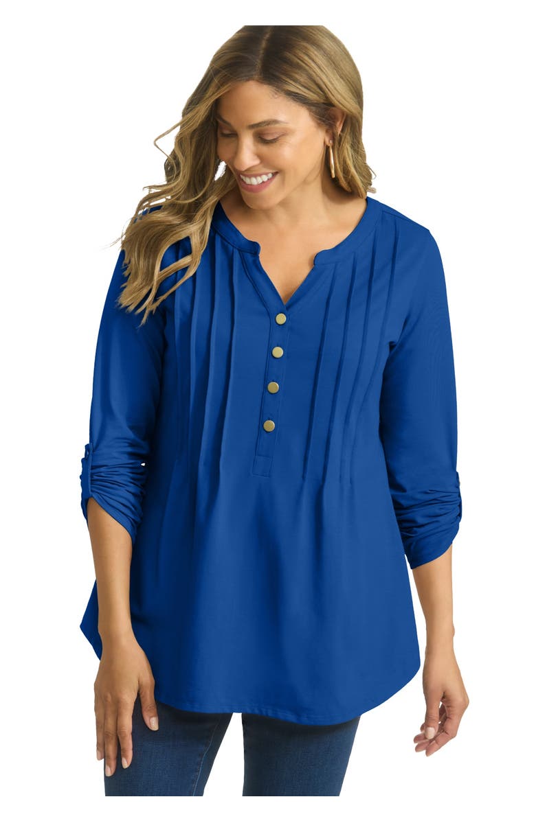 Jessica London Stretch Pleated Tunic, Main, color, Dark Sapphire