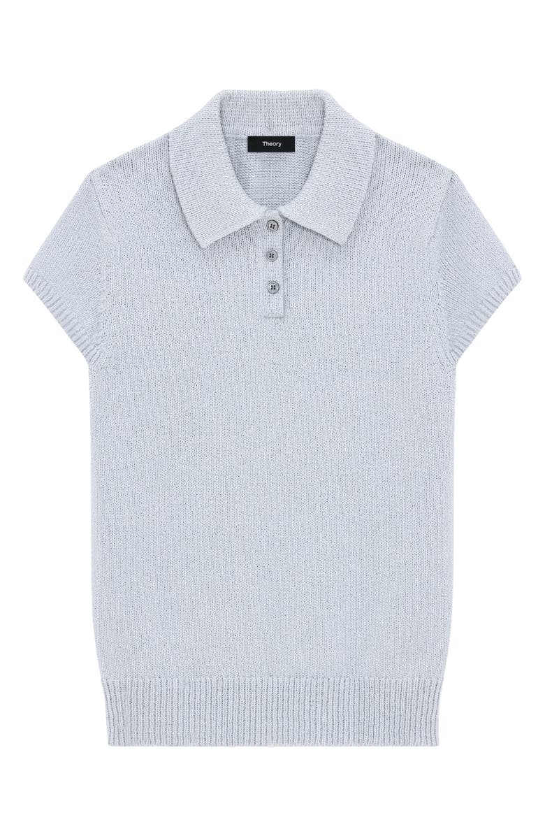 Theory Wave Bo Cap Sleeve Cotton & Merino Wool Polo Sweater, Alternate, color, Pearl Blue