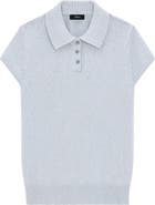 Theory Wave Bo Cap Sleeve Cotton & Merino Wool Polo Sweater