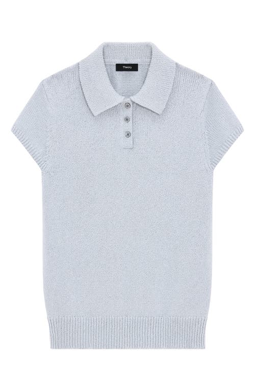 THEORY THEORY WAVE BO CAP SLEEVE COTTON & MERINO WOOL POLO SWEATER