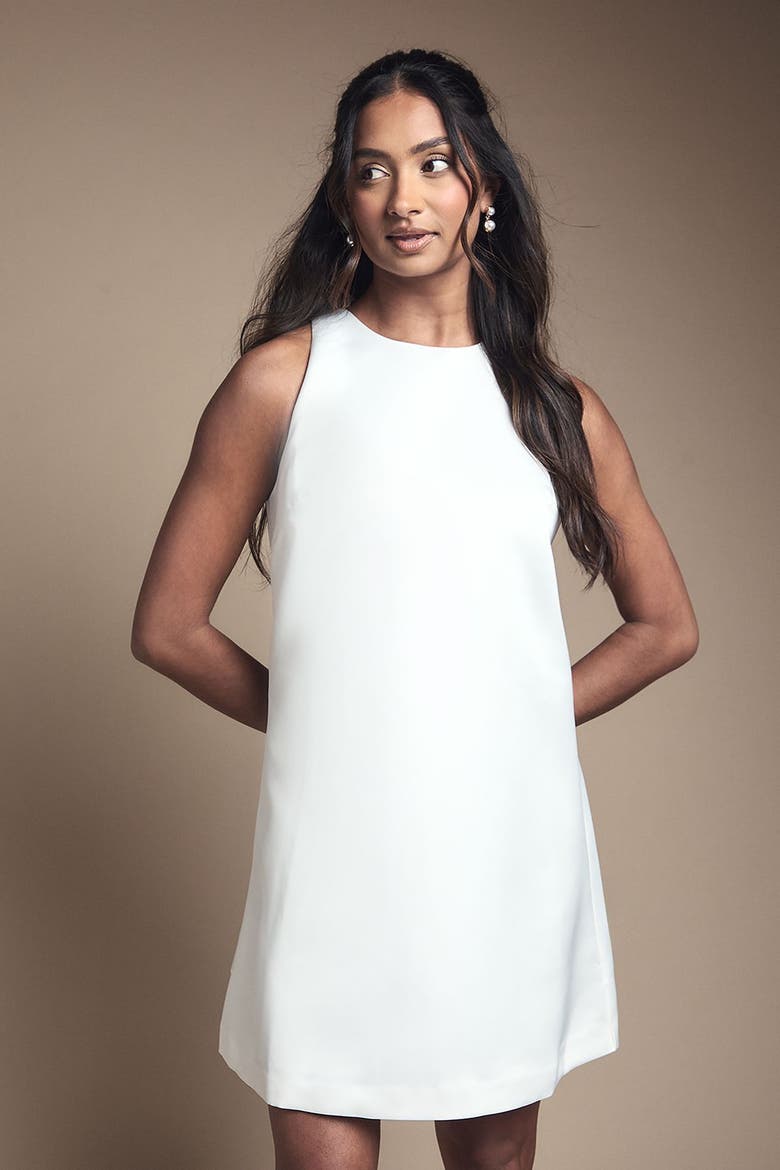 Structured Satin Bridal Mini Dress, Alternate, color, Ivory