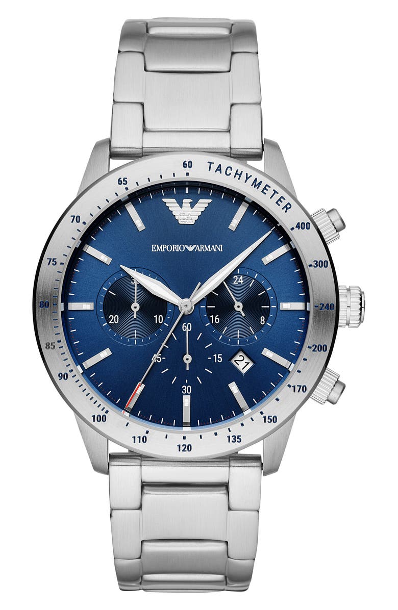 Emporio Armani Chronograph Bracelet Watch, Main, color, Silver