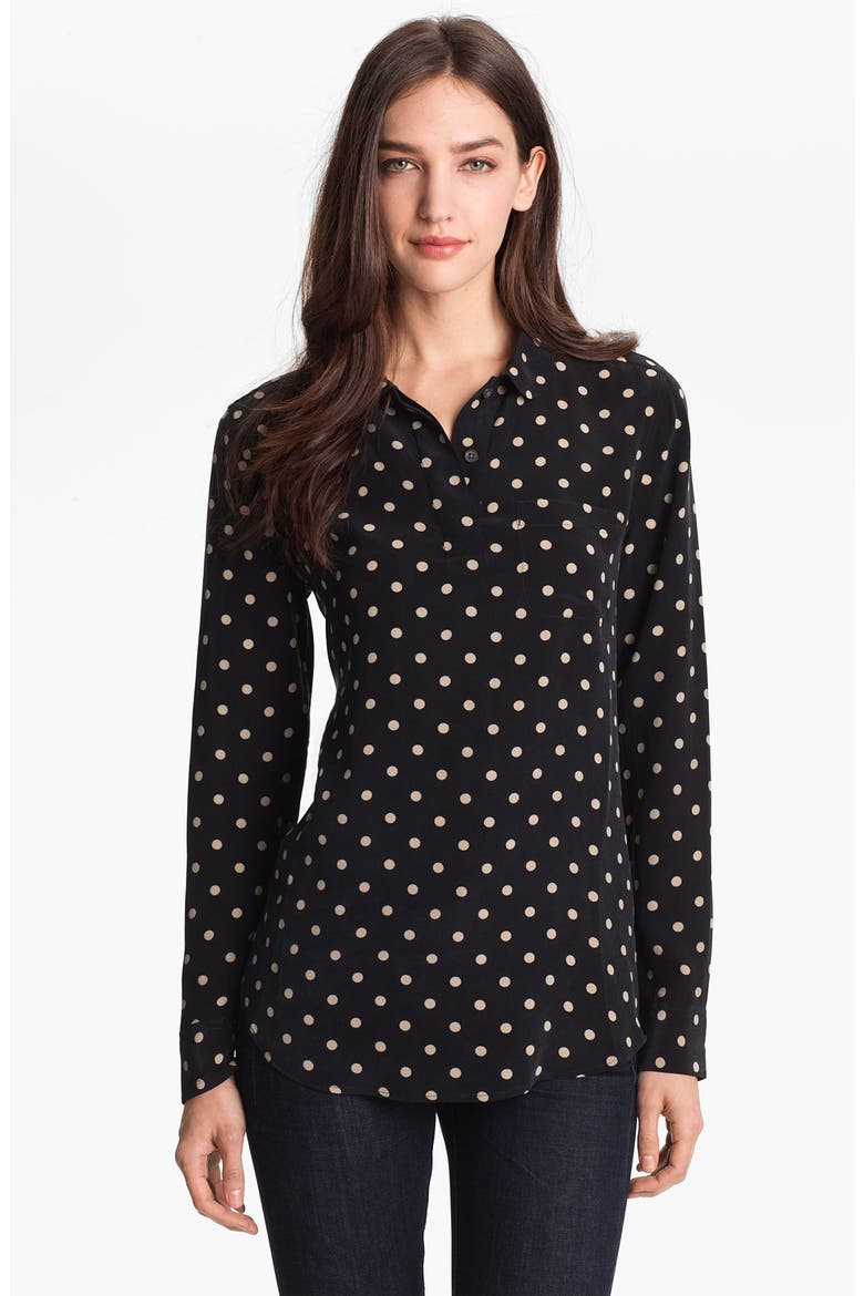 'Adele' Polka Dot Silk Blouse, Main, color, BLACK/ NUDE
