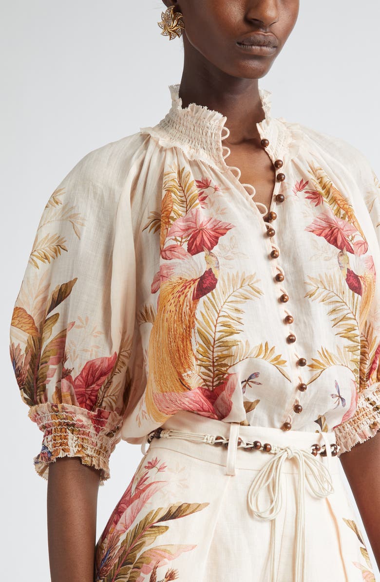 Zimmermann Ascension Billow Puff Sleeve Top, Alternate, color, Cream Palm Floral