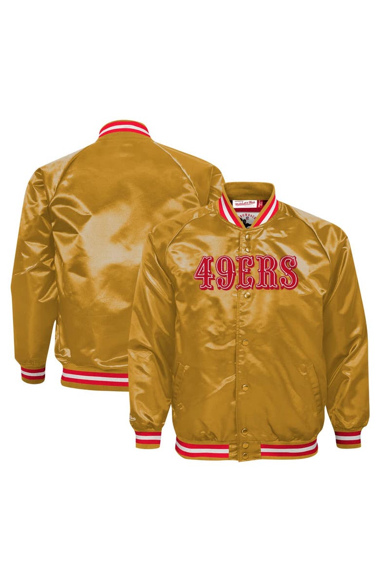 Mitchell & Ness Youth Mitchell & Ness Gold San Francisco 49ers Satin Raglan Full-Snap Jacket, Main, color, 