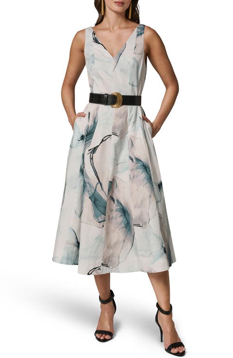 Belted A-Line Midi Dress