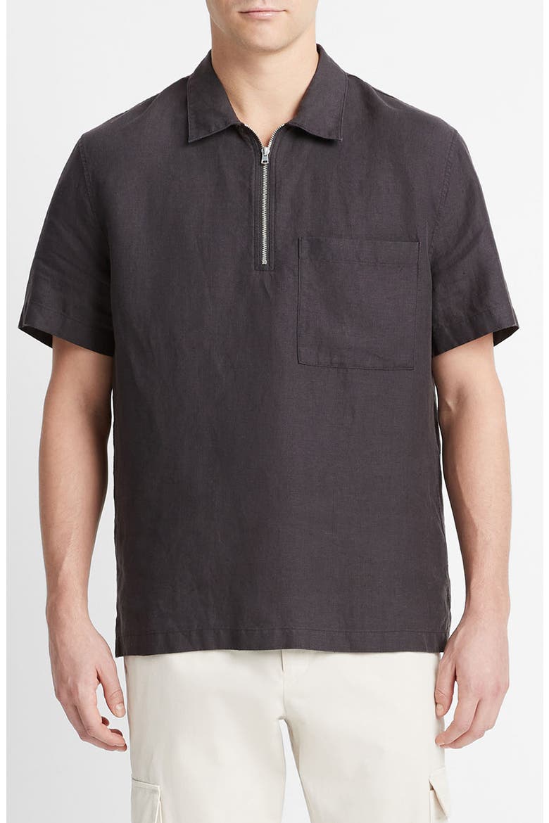 Quarter Zip Short Sleeve Shirt, Main, color, WASHED BLACK