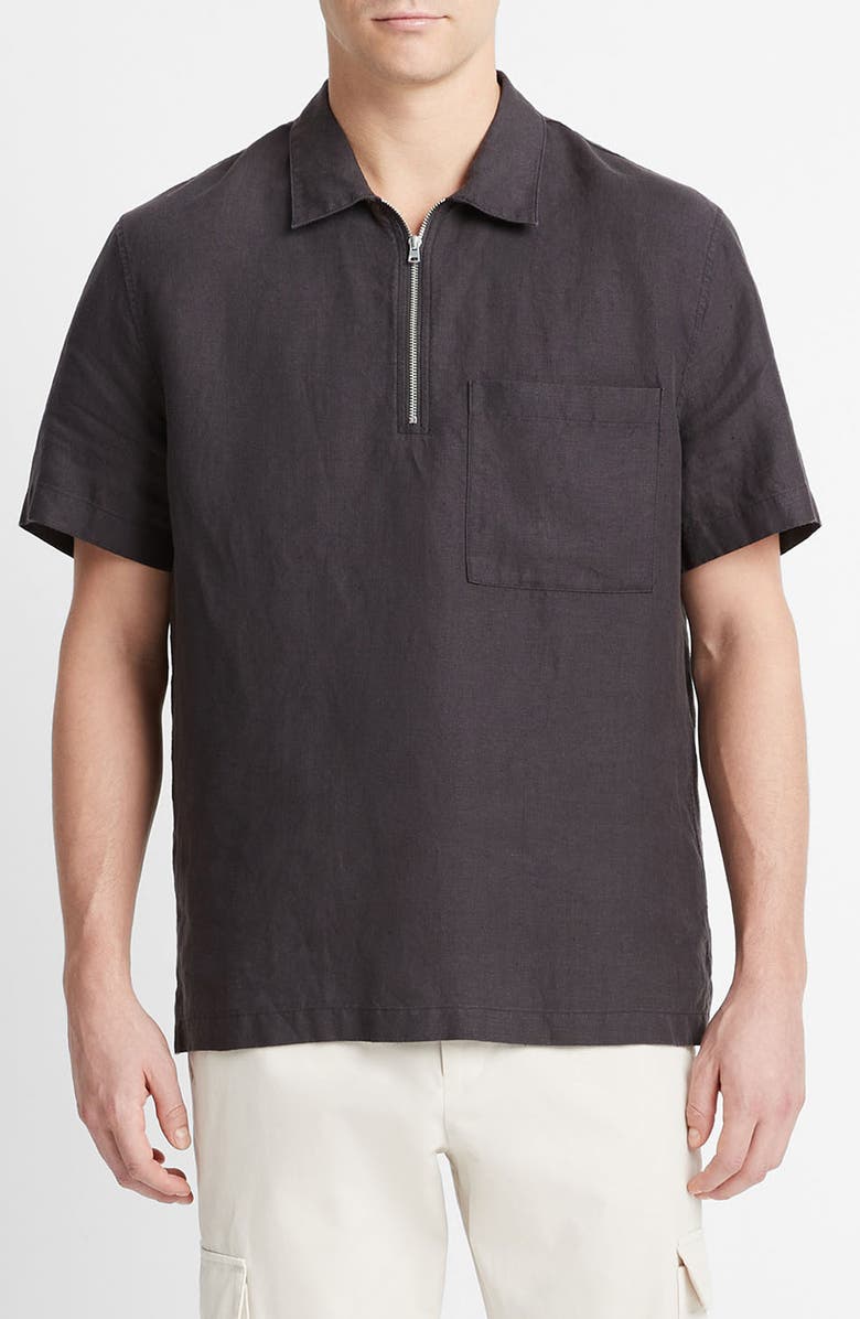 Vince Quarter Zip Short Sleeve Shirt, Main, color, 