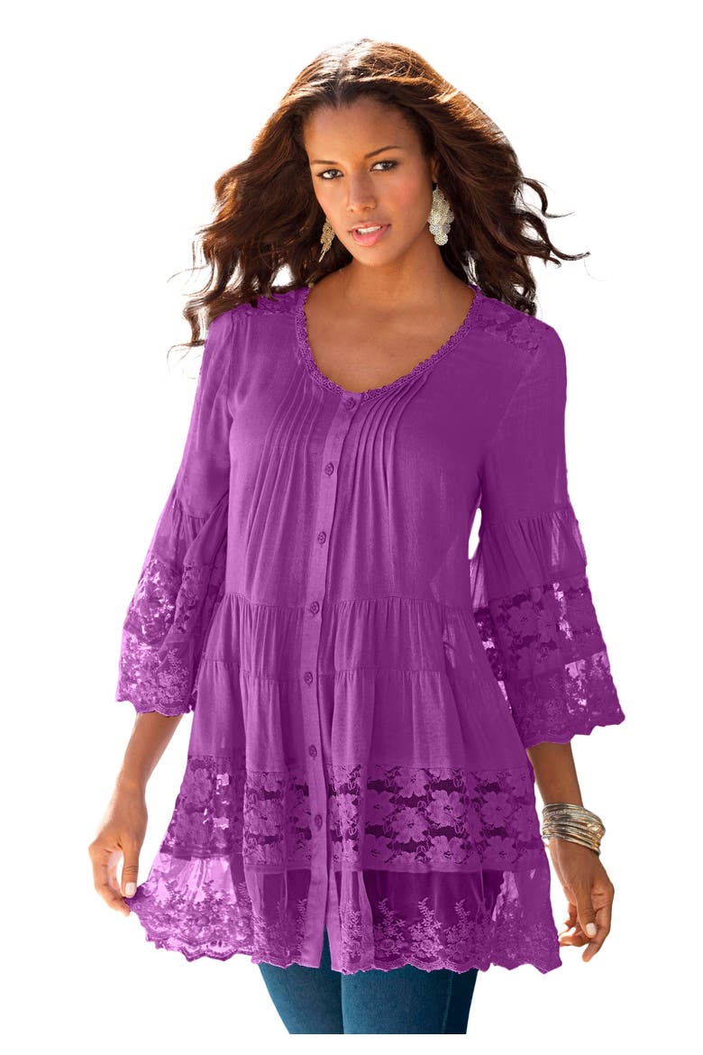 Lace Illusion Blouse, Main, color, PURPLE MAGENTA
