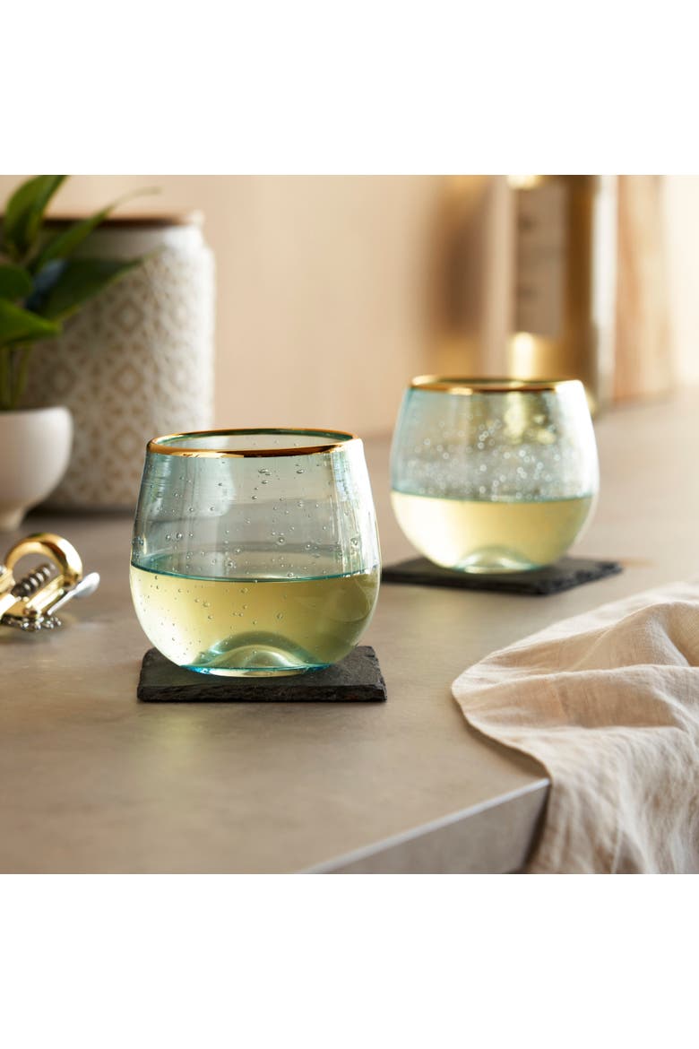 Aqua Bubble Stemless Wine Glasses Set of 2, Alternate, color, Blue
