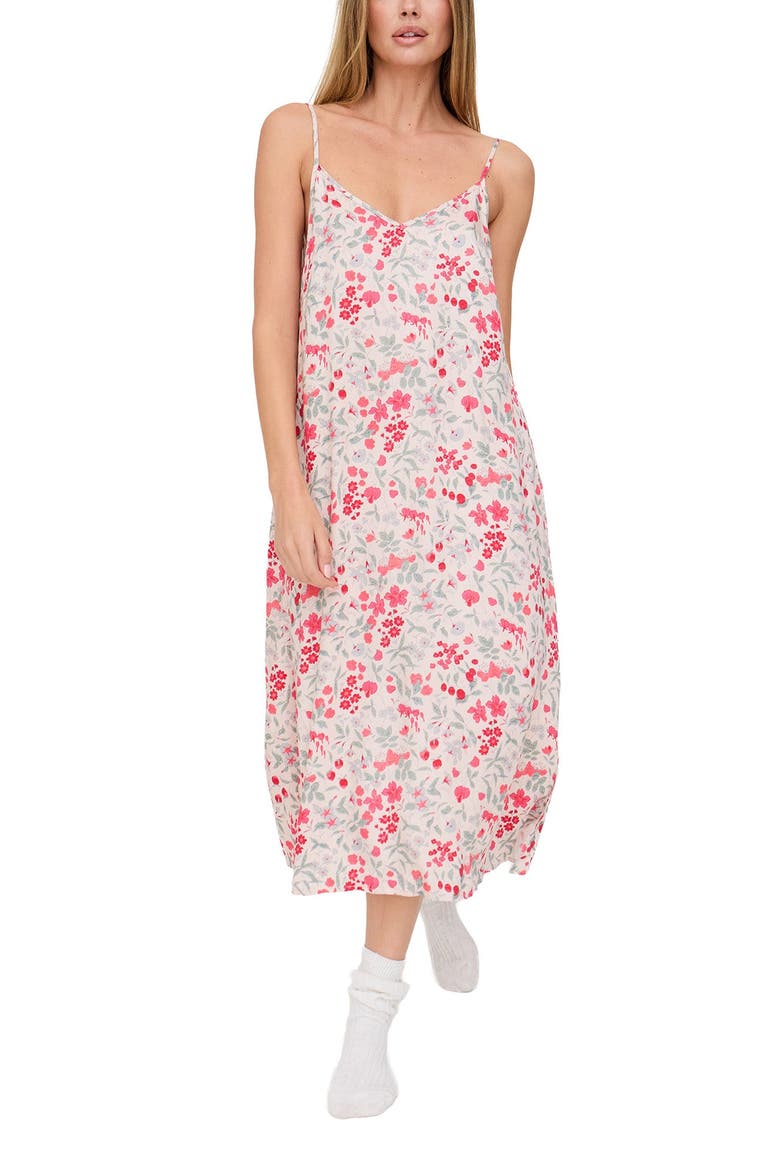 Rosie V-Neck Patchwork Print Slip Nightgown, Main, color, Cream