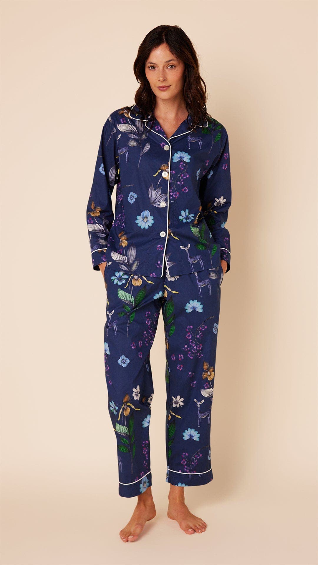The Cat's Pajamas Luxe Pima Pajama Set Conversational In Blue
