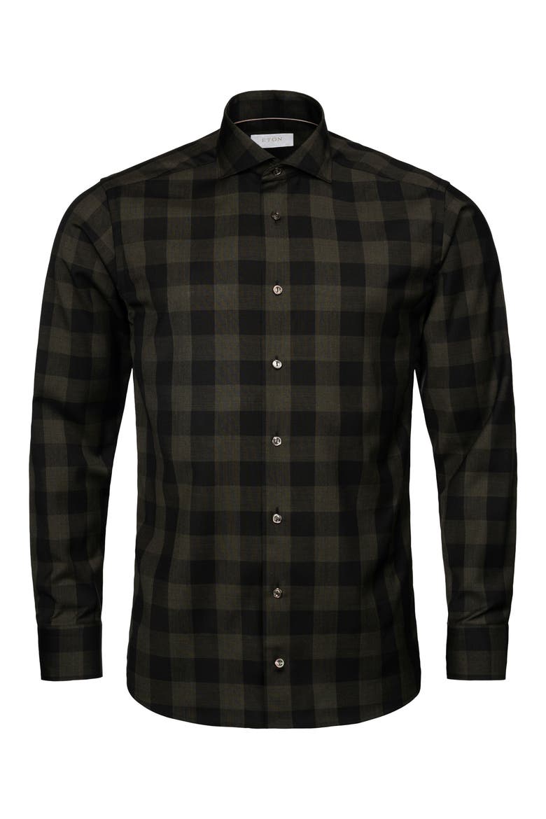 Slim Fit Plaid Wool Dress Shirt, Alternate, color, DARK GREEN