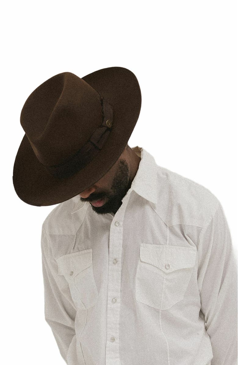 Two Roads Hat Co. Delmar Distressed Felt Fedora, Alternate, color, Dark Brown