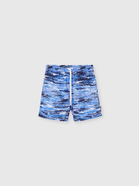Mid-length Swim Shorts With Wave Print