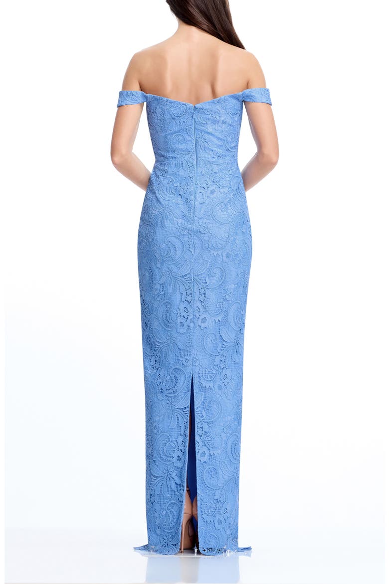 Dorothy Embroidered Lace Off the Shoulder Mermaid Gown, Alternate, color, SKY
