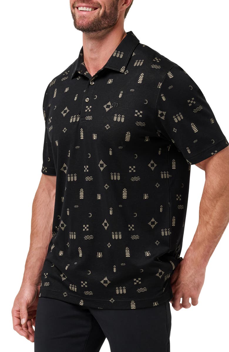 TravisMathew Weather Patterns Print Cotton Blend Polo, Alternate, color, Black