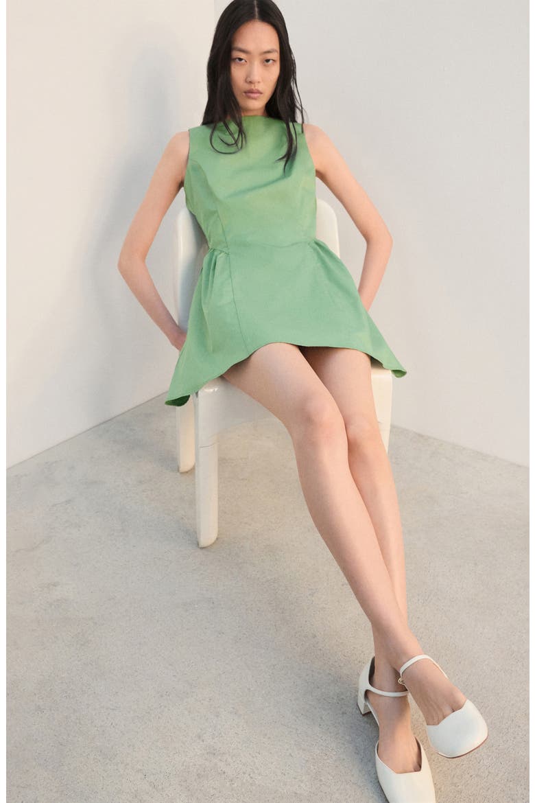 Sleeveless Scoop Back Fit & Flare Cotton Minidress, Alternate, color, GREEN