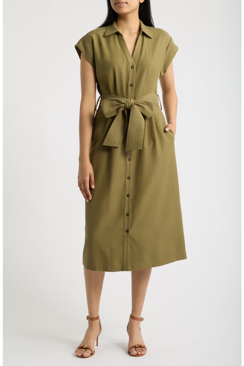 Short Sleeve Midi Shirtdress, Main, color, OLIVE