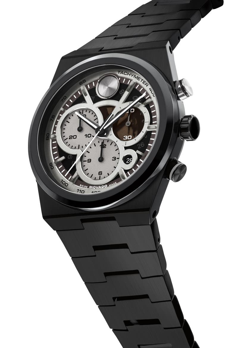 Bold Quest Skeleton Chronograph Bracelet Watch, 40mm, Alternate, color, BLACK