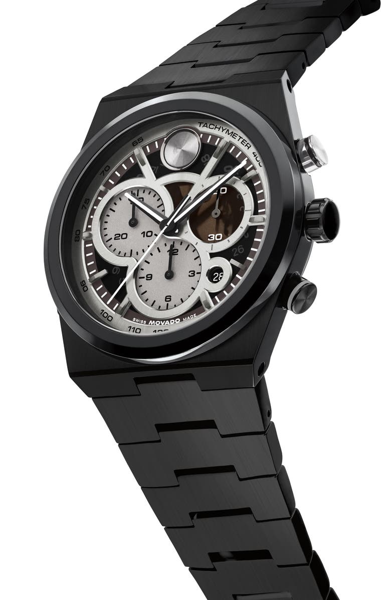 Movado Bold Quest Skeleton Chronograph Bracelet Watch, 40mm, Alternate, color, Black