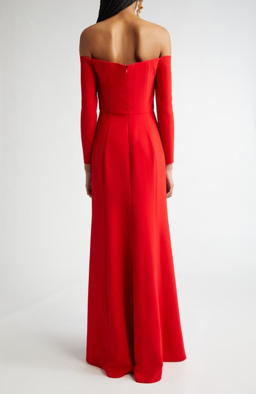 Shop Carolina Herrera Draped Off The Shoulder Long Sleeve Gown In Herrera Red