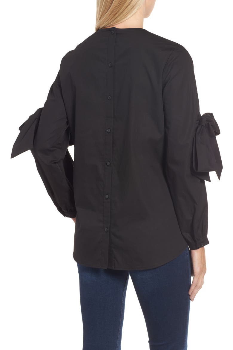 Tie Sleeve Poplin Blouse, Alternate, color, BLACK