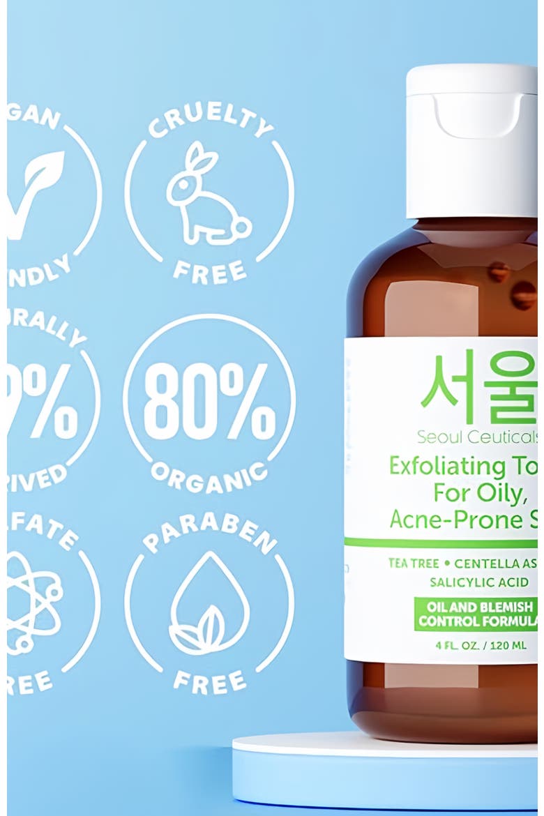 Korean Skincare Exfoliating Toner for Oily, Acne-Prone Skin, Alternate, color, Clear