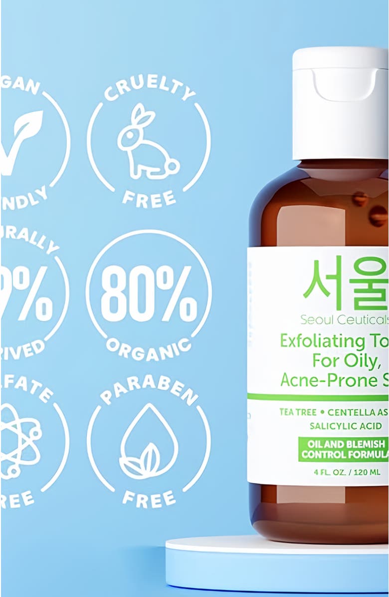 Seoul Ceuticals Korean Skincare Exfoliating Toner for Oily, Acne-Prone Skin, Alternate, color, Clear
