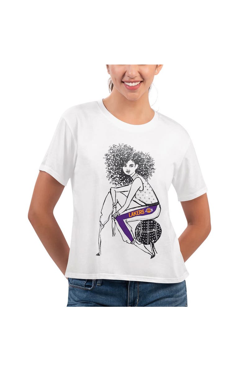 G-III 4HER BY CARL BANKS Women's G-III 4Her by Carl Banks White Los Angeles Lakers Play the Ball Cropped T-Shirt, Alternate, color, White
