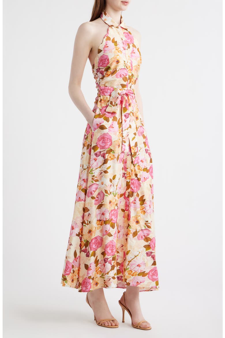 Bown Floral Halter Neck Dress, Alternate, color, IVORY RED MULTI