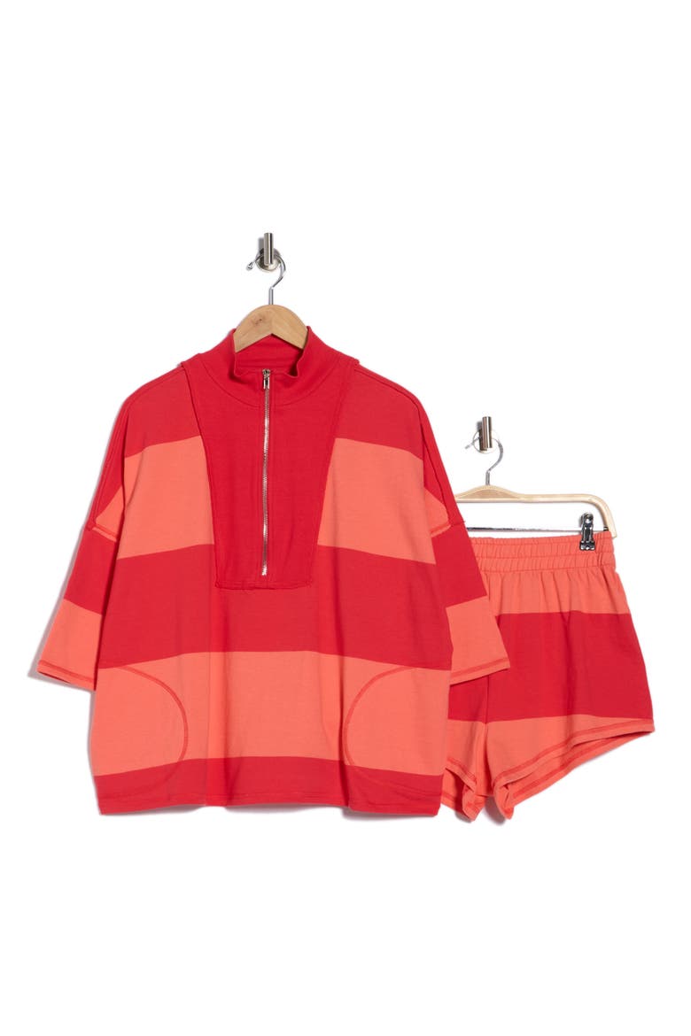 FP Movement Retro Rugby Half Zip Top & Shorts Set, Alternate, color, CORAL