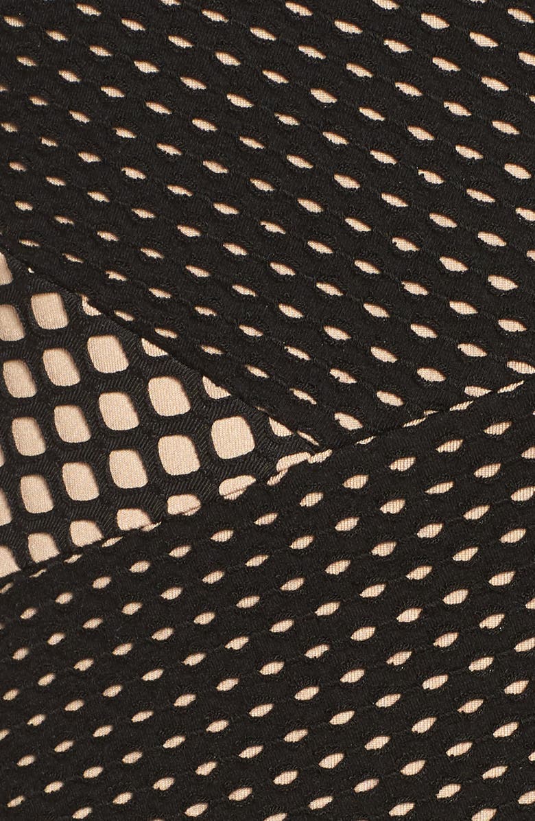 BCBGMAXAZRIA Jorden Asymmetrical Mesh Body-Con Dress, Main, color, 