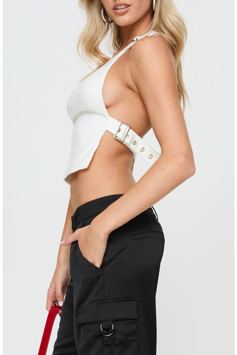 Buckled Down One-Shoulder Crop Top, Alternate, color, WHITE