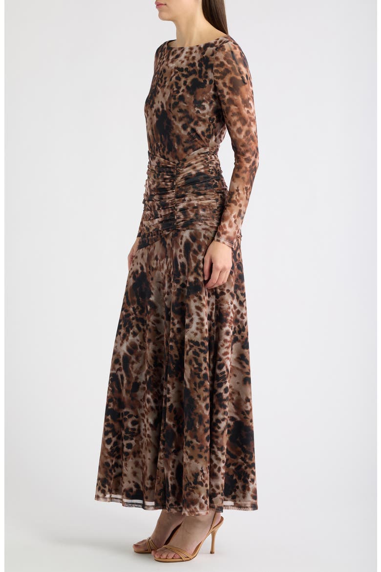 Print Long Sleeve Maxi Dress, Alternate, color, BLACK BROWN