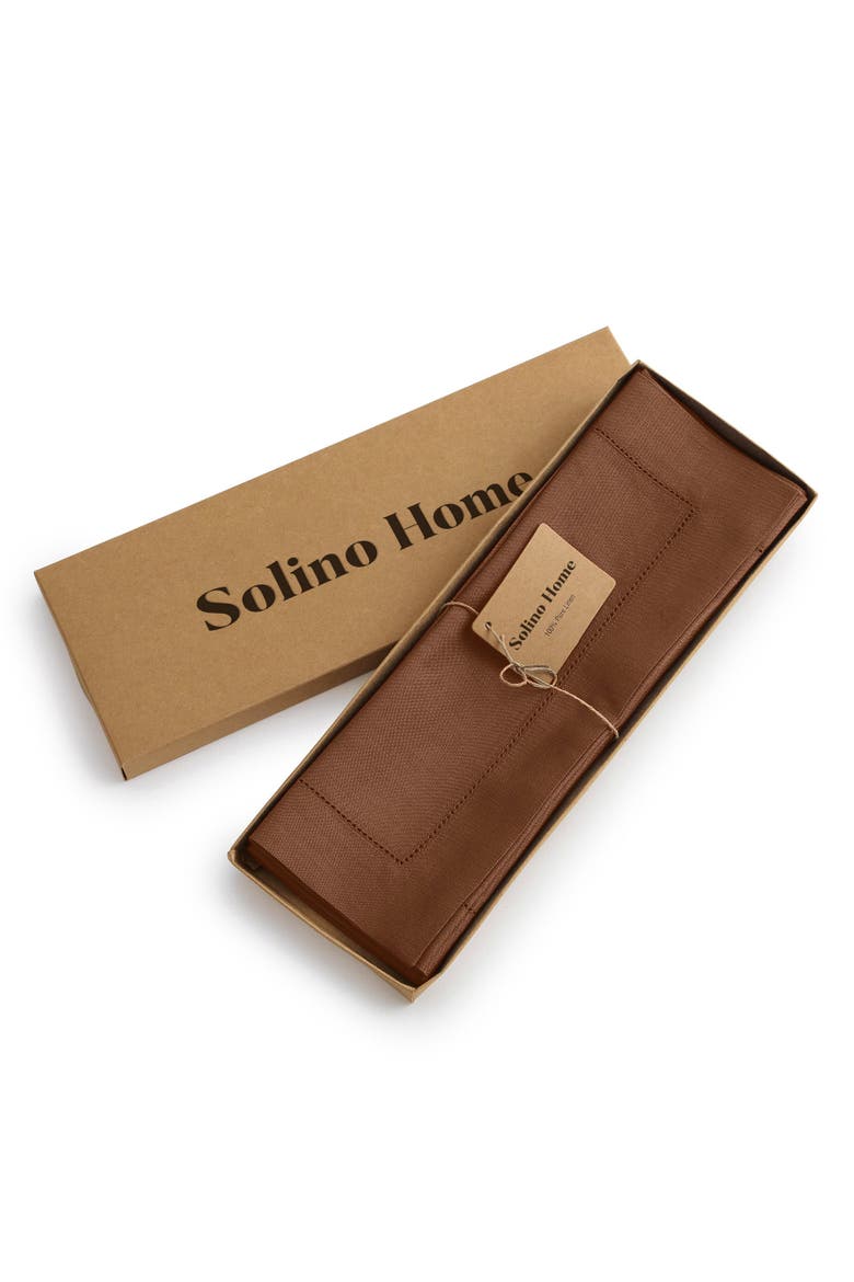 Linen Placemats Set of 4, 14 x 19 Inch - Classic Hemstitch, Alternate, color, Brown