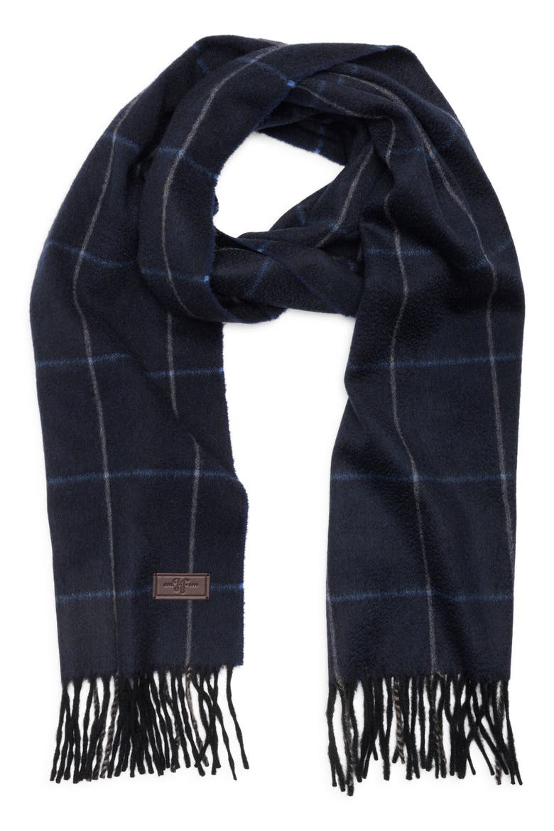 Windowpane Cashmere Scarf, Main, color, NAVY