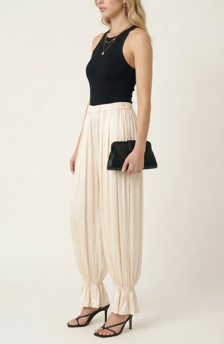 Modenaire Pleated Pull On Pants with Elastic Waist Ruffled Ankle Hem, Alternate, color, Off-White