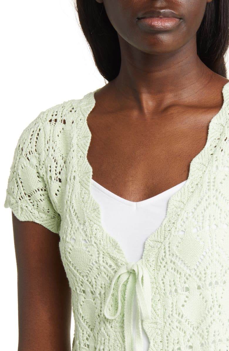 BP. Pointelle Tie Front Short Sleeve Cardigan, Alternate, color, 