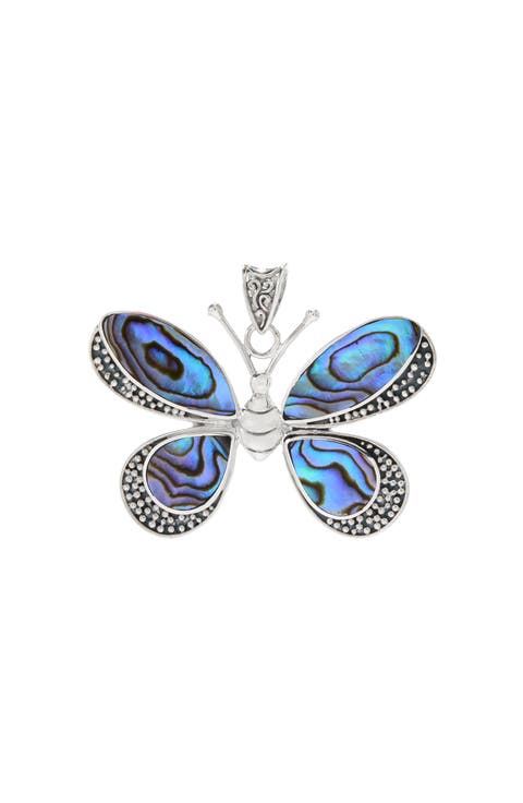 Sterling Silver Abalone Butterfly Pendant