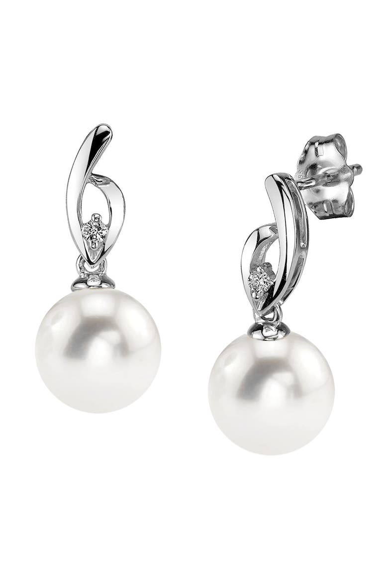 Freshwater Pearl & Diamond Lois Earrings, Main, color, White Gold