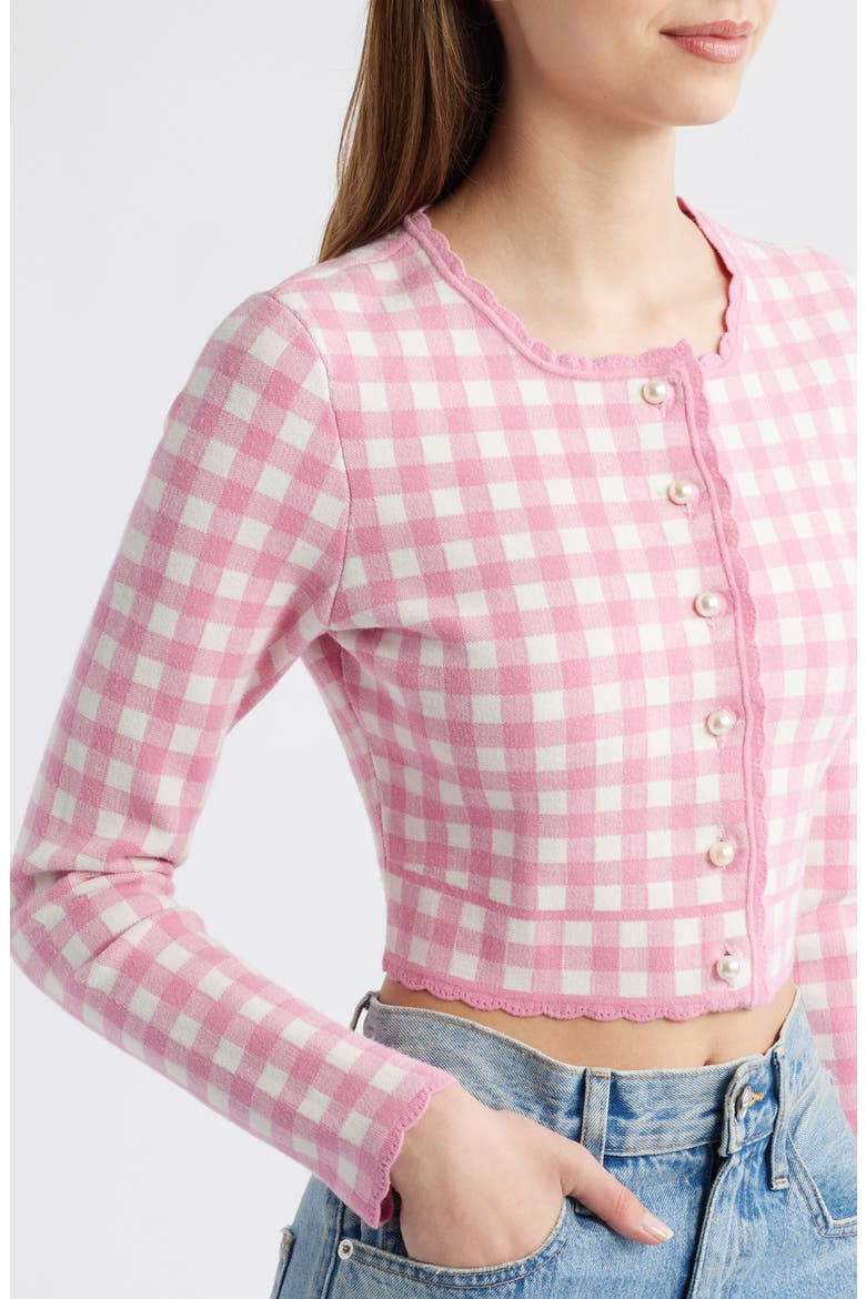 Bridgette Check Crop Cardigan, Alternate, color, PINK PEARL