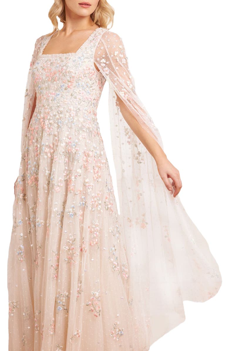 Needle & Thread Versailles Ditsy Cape Sleeve Ankle Gown, Alternate, color, Cream