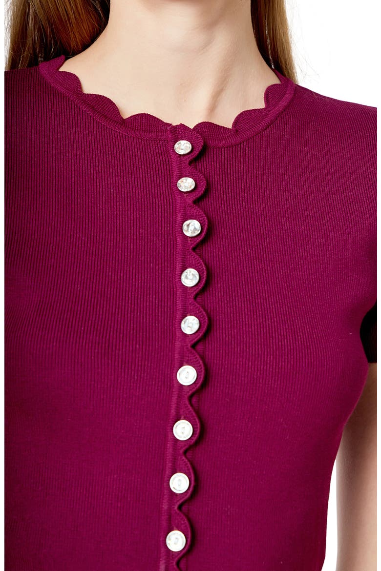 Scallop Accent Button Front Knit Top, Alternate, color, PLUM